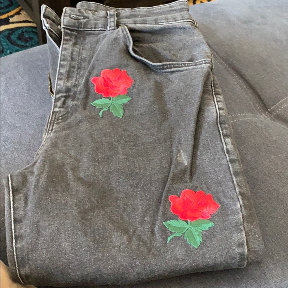 The Ragged Priest Rose Embroid Jean Sz 30, BLK